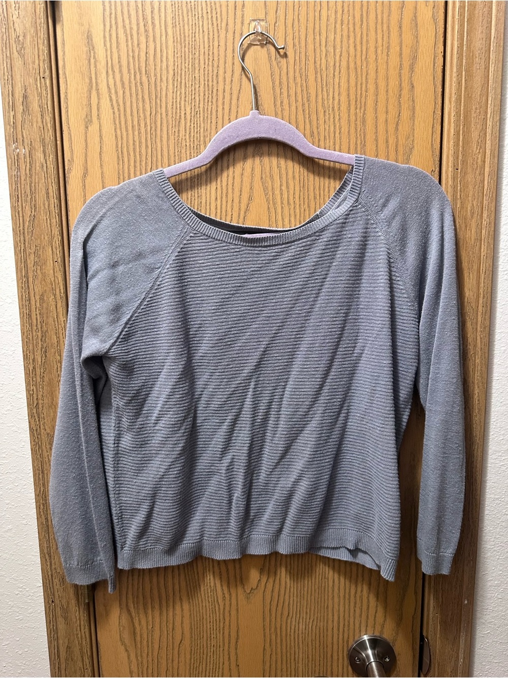 Light Gray Ribbed Long-Sleeve Women's Top